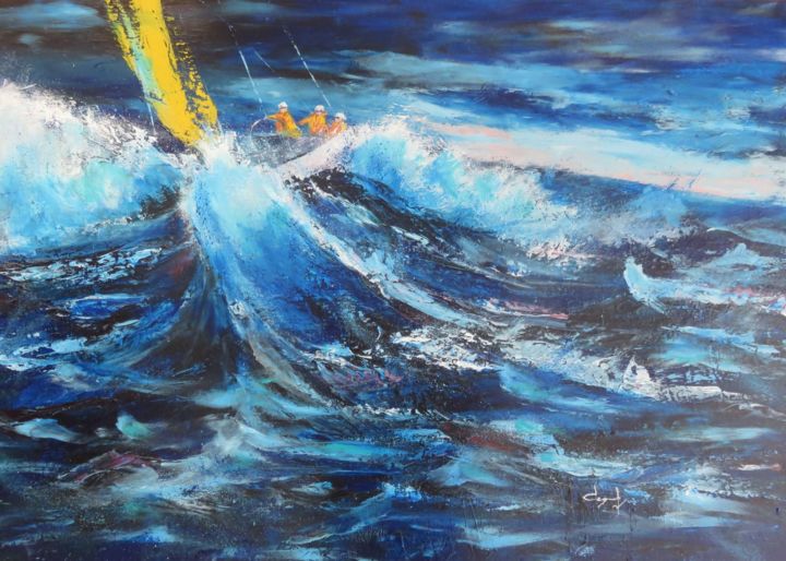 Painting titled "Régate en mer agité…" by Véronique Degabriel, Original Artwork, Acrylic Mounted on Wood Stretcher frame