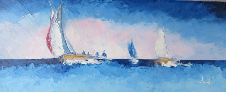Peinture intitulée "Les 3 voiliers" par Véronique Degabriel, Œuvre d'art originale, Huile Monté sur Châssis en bois