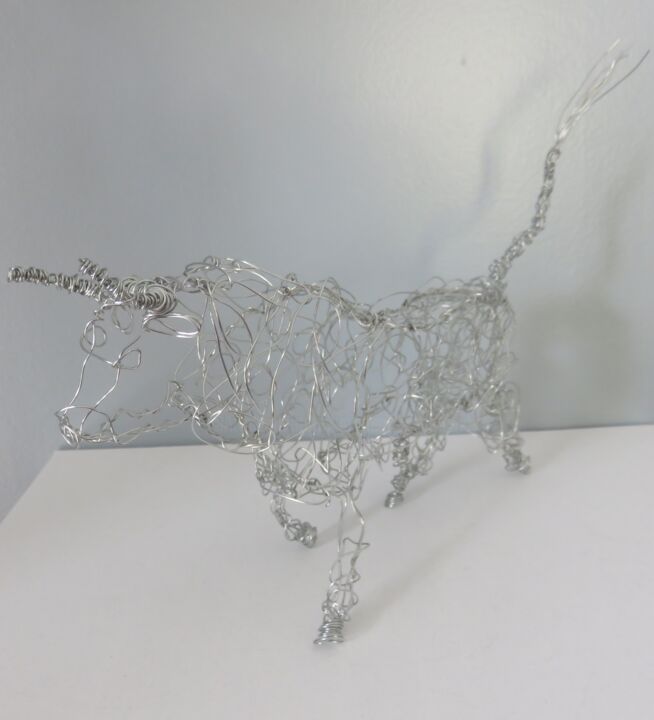 Sculpture intitulée "Taureau Sam" par Véronique Degabriel, Œuvre d'art originale, Fil de fer