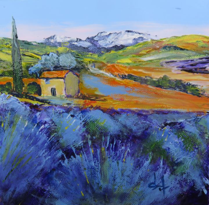 Картина под названием "Lavandes #Provence…" - Véronique Degabriel, Подлинное произведение искусства, Масло Установлен на Дер…