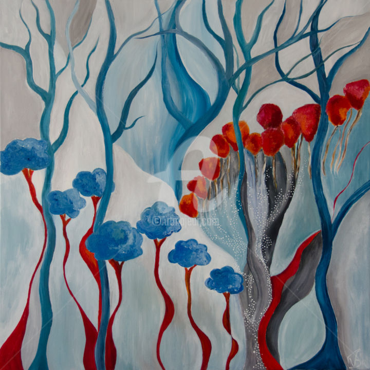 Peinture intitulée "La forêt du p'tit p…" par Véronique Deschene, Œuvre d'art originale