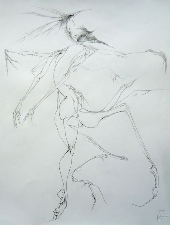 Disegno intitolato "ICARE" da Véronique Ducreux, Opera d'arte originale, Matita