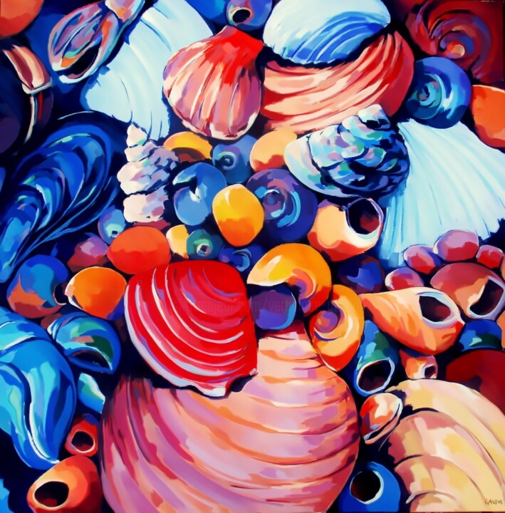 Pintura intitulada "coquillages" por Veronique Gaudin, Obras de arte originais, Acrílico