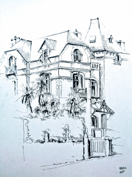 Drawing titled "Villa paquerette, C…" by Veronique Gaudin, Original Artwork, Ink