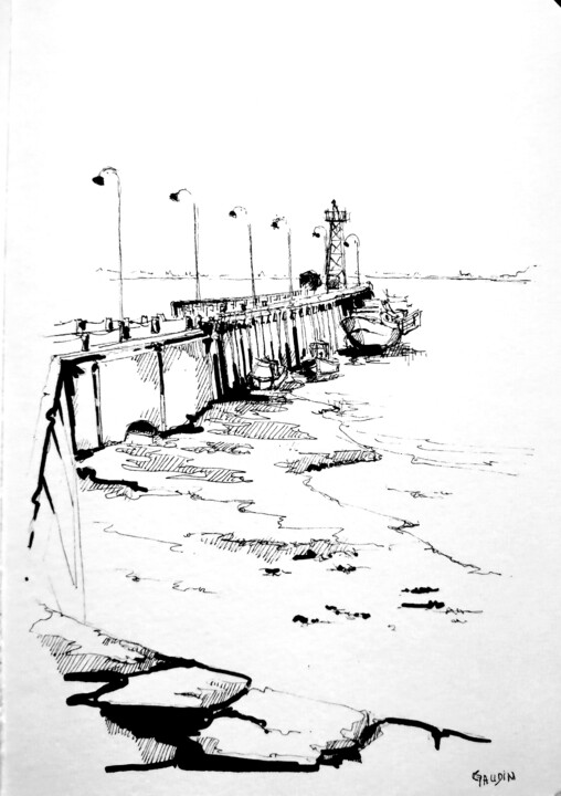 Dessin intitulée "Cancale" par Veronique Gaudin, Œuvre d'art originale, Encre