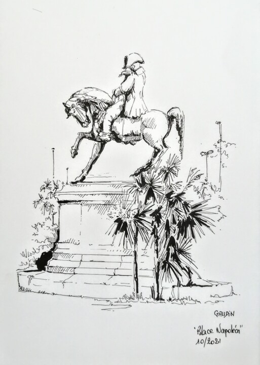 Drawing titled "Place Napoléon, Che…" by Veronique Gaudin, Original Artwork, Ink