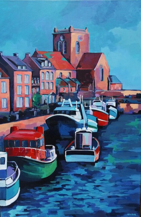 Painting titled "Barfleur" by Veronique Gaudin, Original Artwork, Acrylic Mounted on Wood Stretcher frame