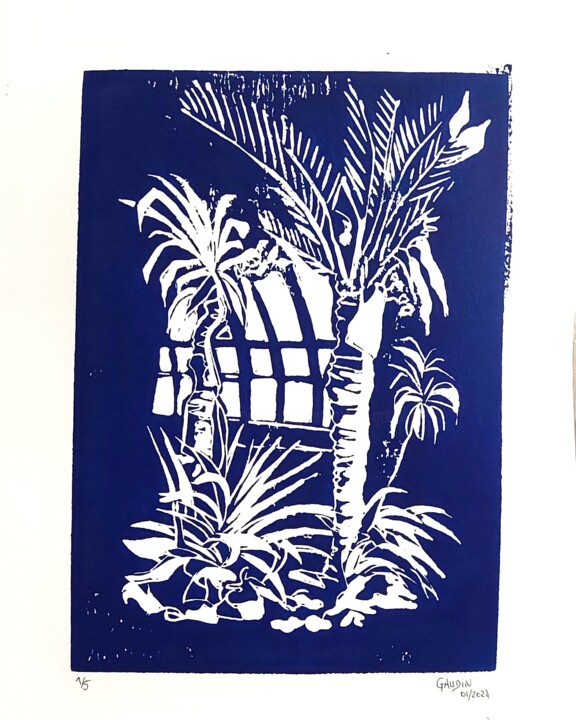 Gravures & estampes intitulée "Serre tropicale" par Veronique Gaudin, Œuvre d'art originale, Linogravures
