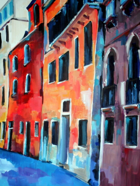 Painting titled "facades-ensoleillees" by Veronique Gaudin, Original Artwork, Oil