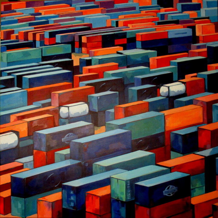 Painting titled "les containers" by Veronique Gaudin, Original Artwork, Acrylic