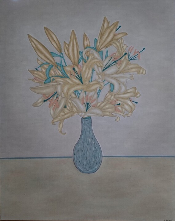 Peinture intitulée "Grand bouquet de ly…" par Véronique Génot, Œuvre d'art originale, Huile
