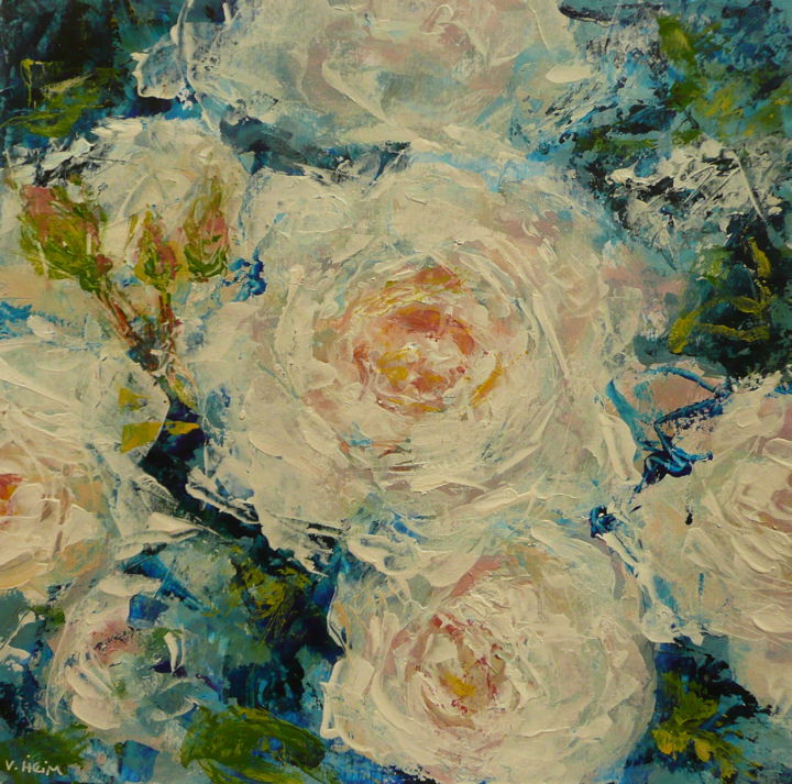 Painting titled "Roses, 2017-07-23" by Véronique Heim, Original Artwork, Acrylic