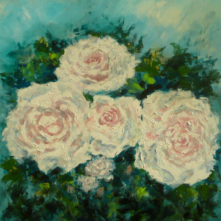 Painting titled "Roses 2018-08-14" by Véronique Heim, Original Artwork, Acrylic