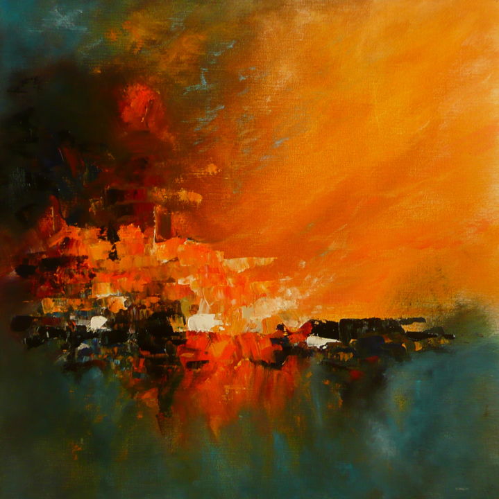 Painting titled "Abstract landscape…" by Véronique Heim, Original Artwork, Acrylic