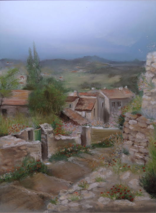 Peinture intitulée "Paysage provençal" par Véronique Heim, Œuvre d'art originale, Pastel