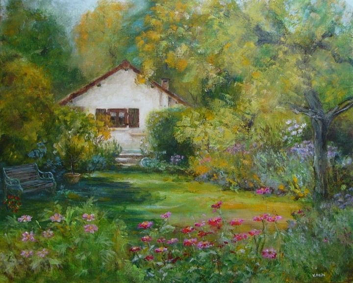Painting titled "Le jardin de Madele…" by Véronique Heim, Original Artwork, Acrylic