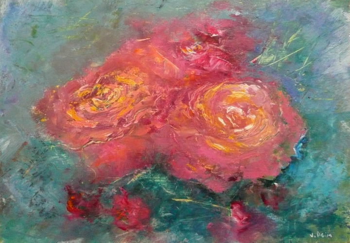 Painting titled "Roses Freisenger Mo…" by Véronique Heim, Original Artwork, Acrylic