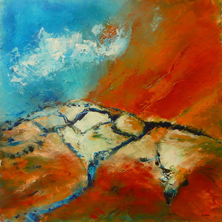 Painting titled "Paysage abstrait" by Véronique Heim, Original Artwork, Acrylic