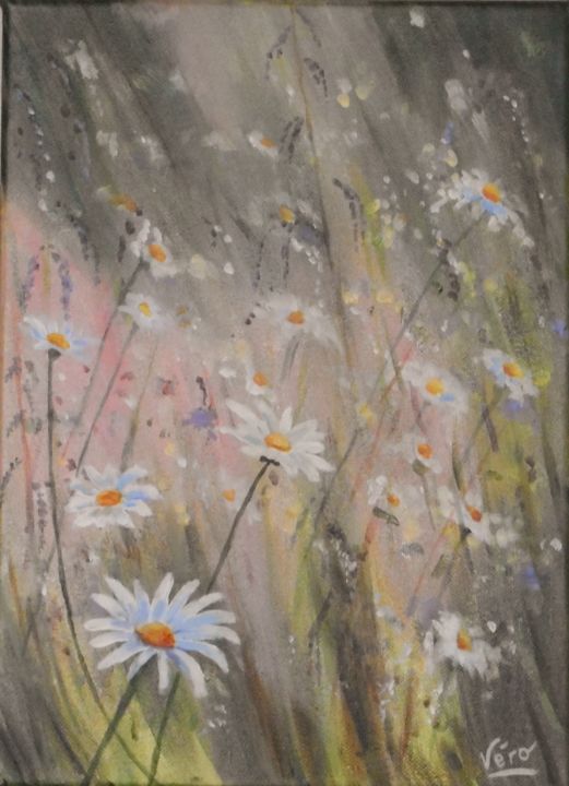Painting titled "Fleurs sauvages" by Véronique Lauron, Original Artwork, Acrylic