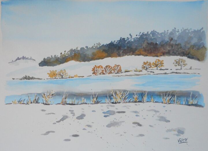 Peinture intitulée "Balade dans la neige" par Véronique Lauron, Œuvre d'art originale, Aquarelle