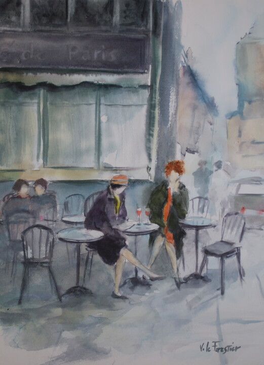 Peinture intitulée "Autour d'un verre" par Véronique Le Forestier, Œuvre d'art originale, Aquarelle