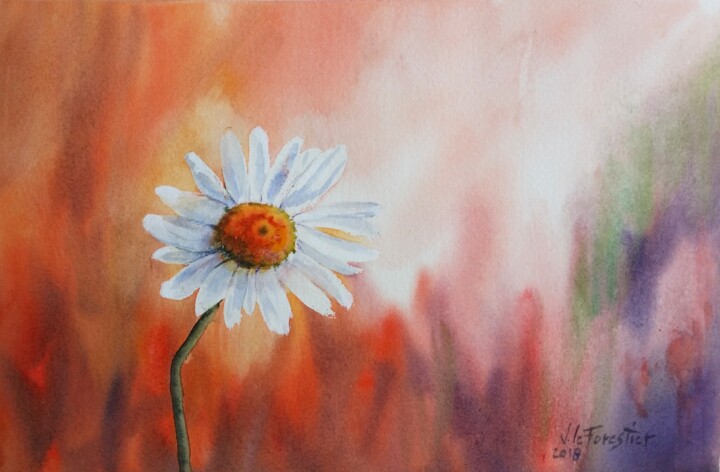 Schilderij getiteld "Marguerite" door Véronique Le Forestier, Origineel Kunstwerk, Aquarel