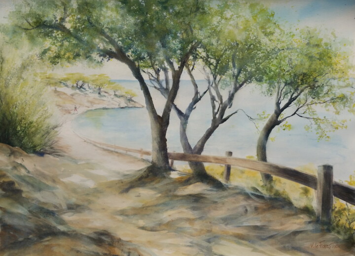 Peinture intitulée "Chemin en bord de m…" par Véronique Le Forestier, Œuvre d'art originale
