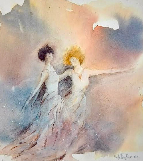 Pintura intitulada "Dansons" por Véronique Le Forestier, Obras de arte originais, Aquarela
