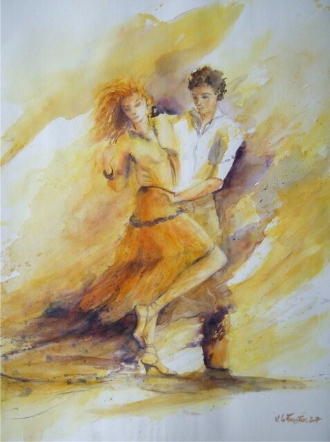 Peinture intitulée "Danseurs" par Véronique Le Forestier, Œuvre d'art originale, Aquarelle