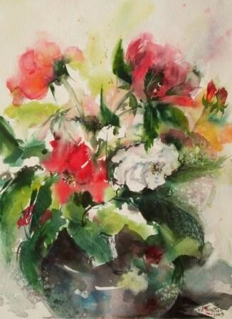 Painting titled "Roses et blanches" by Véronique Le Forestier, Original Artwork