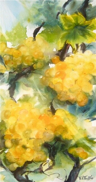 Peinture intitulée "Raisins" par Véronique Le Forestier, Œuvre d'art originale, Aquarelle