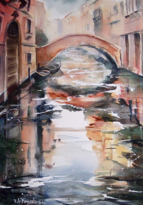 Painting titled "Canal" by Véronique Le Forestier, Original Artwork