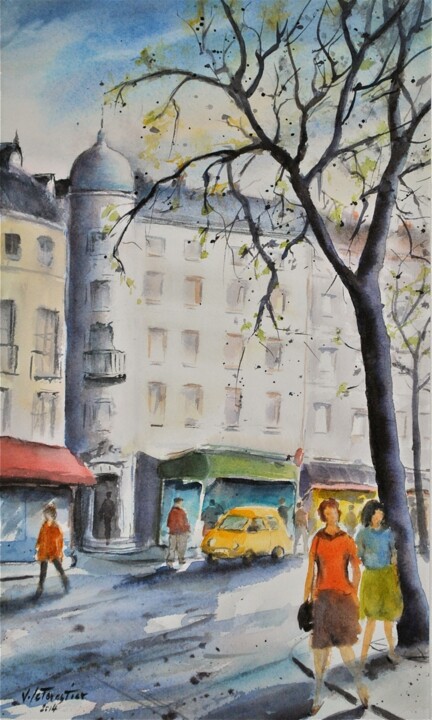 Malerei mit dem Titel "printemps-a-paris" von Véronique Le Forestier, Original-Kunstwerk