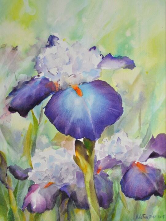 Peinture intitulée "iris-bleu." par Véronique Le Forestier, Œuvre d'art originale