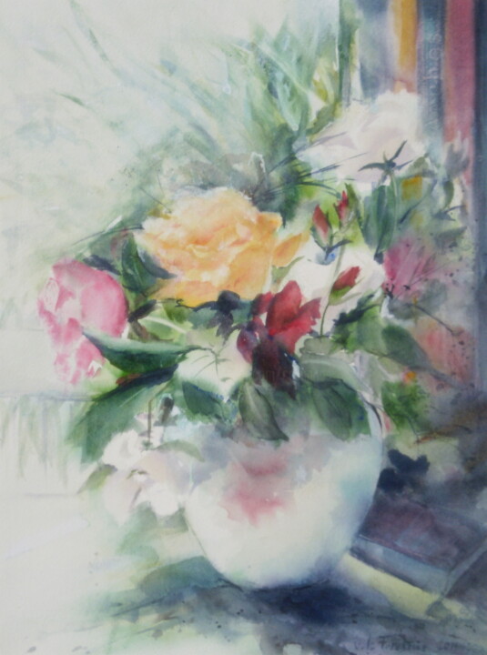 제목이 "Roses de juin"인 미술작품 Véronique Le Forestier로, 원작, 수채화