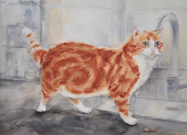 Painting titled "garfield" by Véronique Le Forestier, Original Artwork, Watercolor