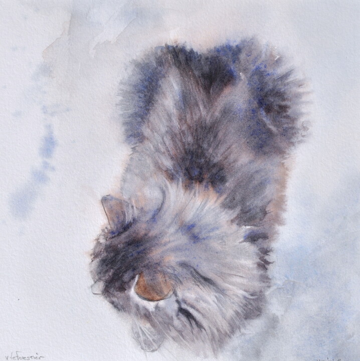 Painting titled "Titi de dessus" by Véronique Le Forestier, Original Artwork, Watercolor