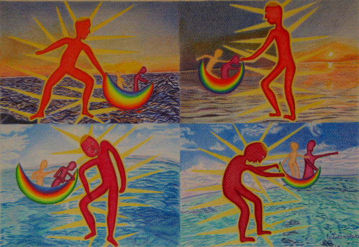 Dessin intitulée "Enfin l'Horizon !" par Véronique Lorimier, Œuvre d'art originale, Crayon