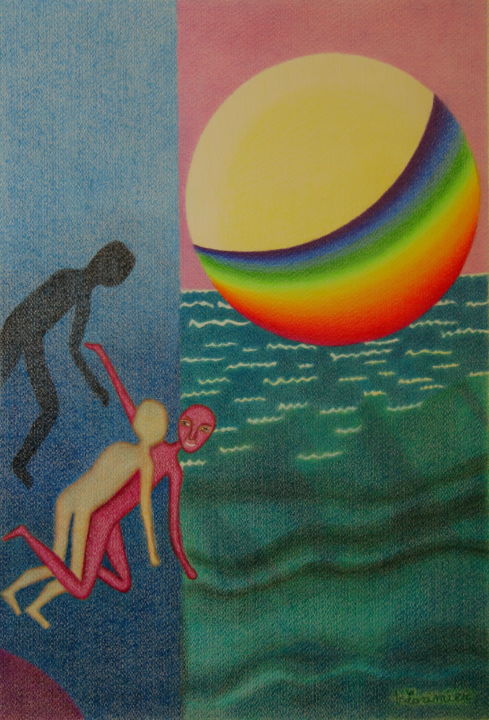 Dessin intitulée "viens sur mon dos" par Véronique Lorimier, Œuvre d'art originale, Crayon