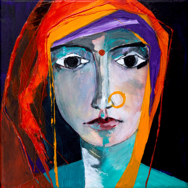 Pintura titulada "La gypsy de Benares" por Véronique Piaser-Moyen, Obra de arte original, Acrílico