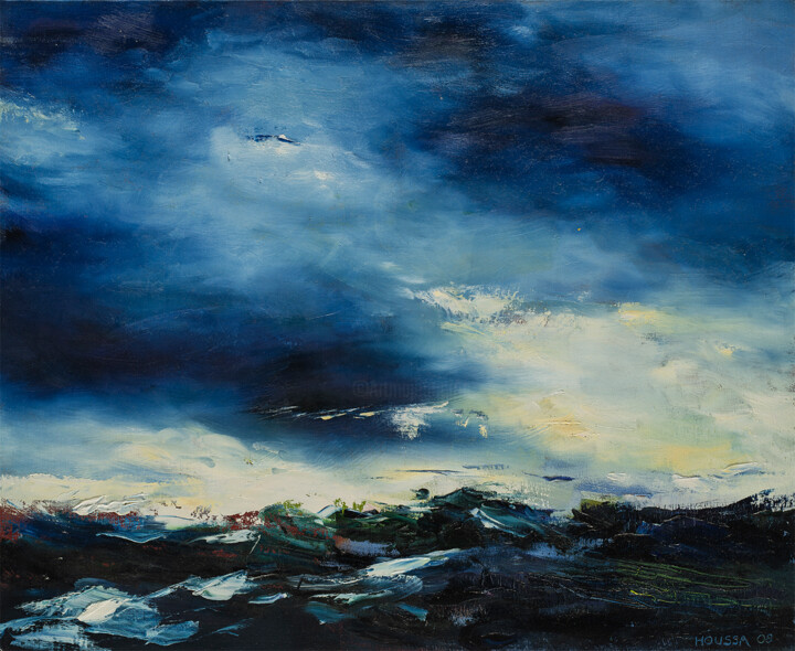 Malerei mit dem Titel "Mer Bleu-Noir" von Véronique Rémond (Houssa Kýu), Original-Kunstwerk, Öl Auf Keilrahmen aus Holz mont…