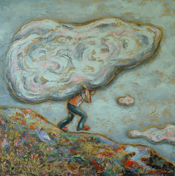 Painting titled "Sisyphe au nuage" by Véronique Wibaux, Original Artwork, Acrylic