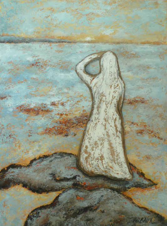 Malerei mit dem Titel "L'attente" von Véronique Wibaux, Original-Kunstwerk, Acryl