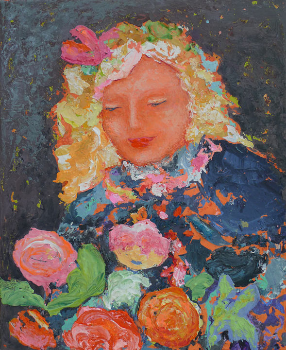 Painting titled "La dame qui aimait…" by Véronique Wibaux, Original Artwork, Acrylic Mounted on Wood Stretcher frame