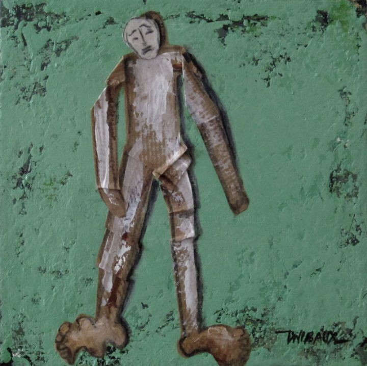 Peinture intitulée "Pantin fond vert" par Véronique Wibaux, Œuvre d'art originale, Acrylique Monté sur Châssis en bois