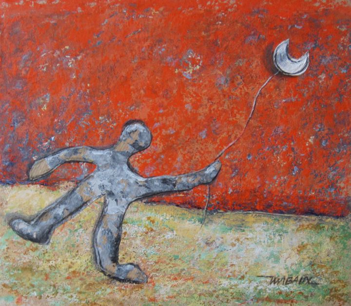 Картина под названием "Le Ballon Lune" - Véronique Wibaux, Подлинное произведение искусства, Акрил