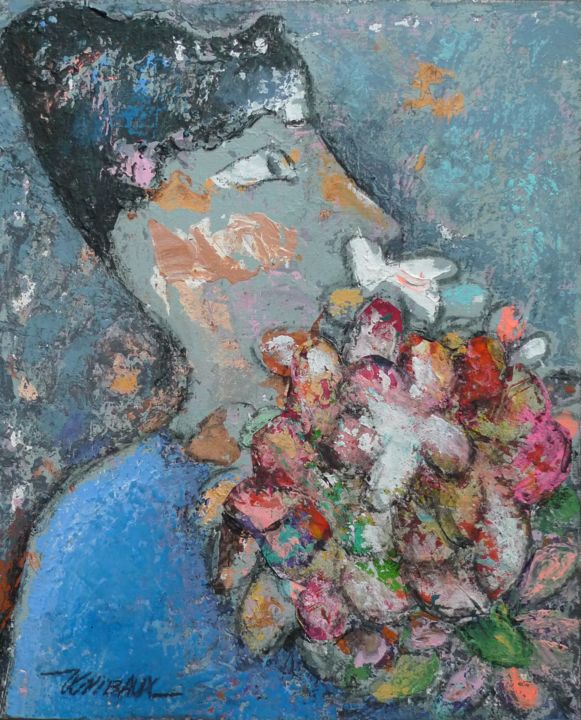 Painting titled "L'homme au bouquet" by Véronique Wibaux, Original Artwork, Acrylic