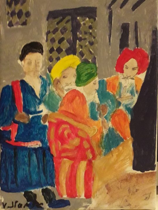Painting titled "Fumeurs turcs dans…" by Véronique Bustsky, Original Artwork, Acrylic