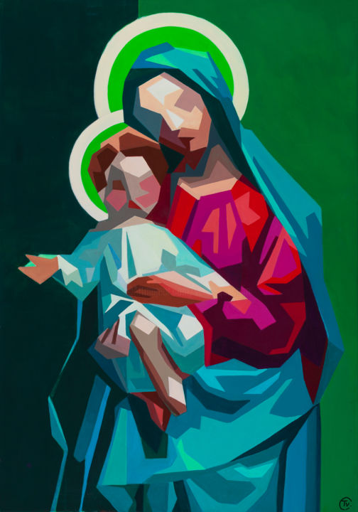 Peinture intitulée "Vierge à l'enfant" par Véronique Colin, Œuvre d'art originale, Acrylique