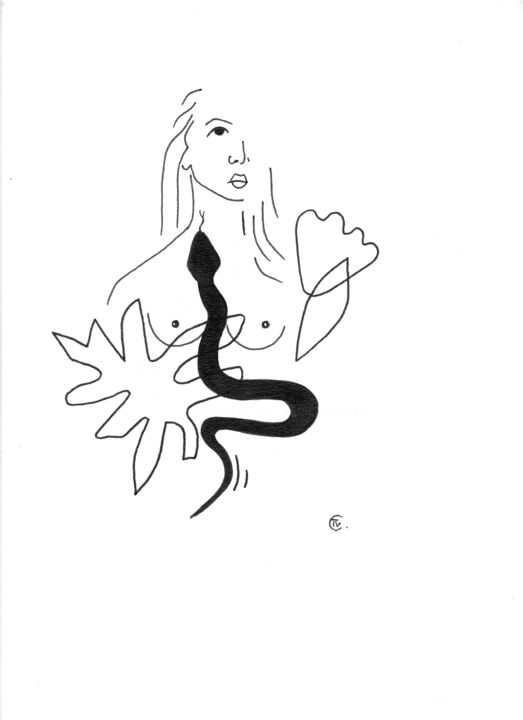 Drawing titled "Le jardin" by Véronique Colin, Original Artwork, Ink